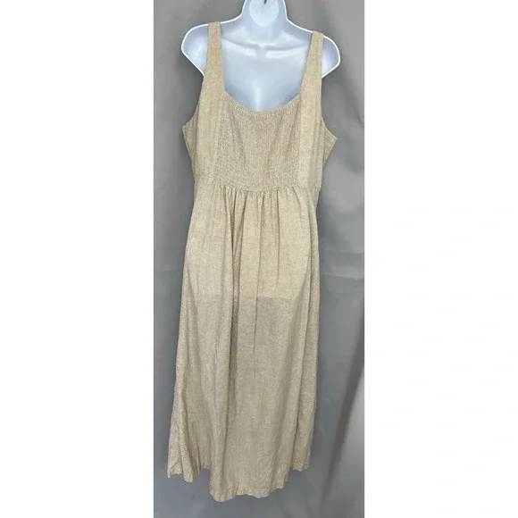 Old Navy Sleeveless Linen-Blend Midi Dress Women's XXL Tall Beige - Picture 3 of 11